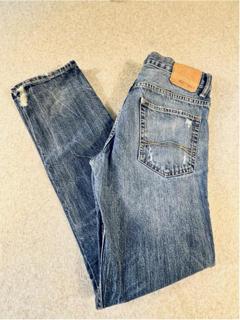 Aeropostale Men’s Skinny Jeans 32x32 Blue Distressed Ripped Medium Wash Denim